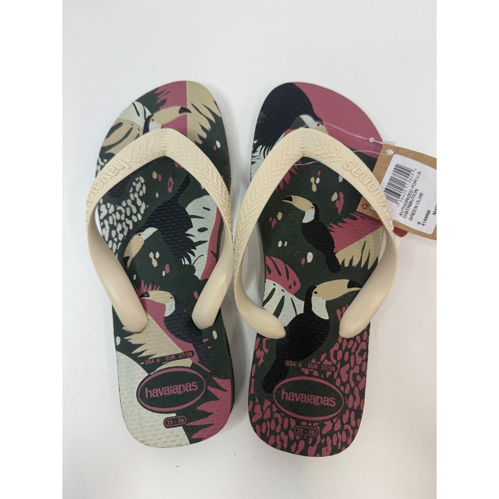 Women's Havaianas Tropical Vibes Flip Flop Sandals Toucan Green Size 6 NWT